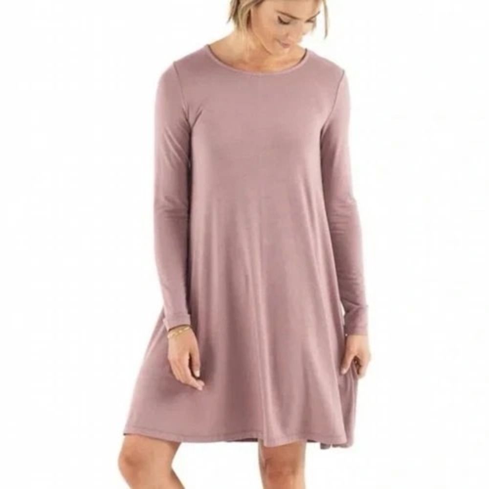 Free Fly Bamboo Journey Dress Mauve Long Sleeve Swing‎ S UPF 50